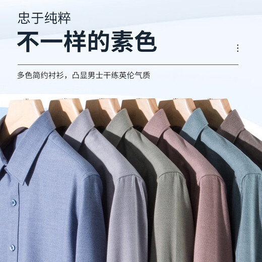 步森秋季新款衬衫男士莫代尔绵羊毛长袖磨毛素色百搭上衣内搭衬衣 s9789长袖衬衫男装衬衣 38