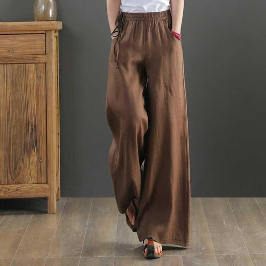 Jiaobifu 2025 summer silk linen wide-leg pants cotton linen slimming straight pants Guangzhou thirteen-row cotton linen wide-leg pants women's summer purple lace-up style 9793 M Recommended 100 to 115 Jin [Jin equals 0.5 kg]