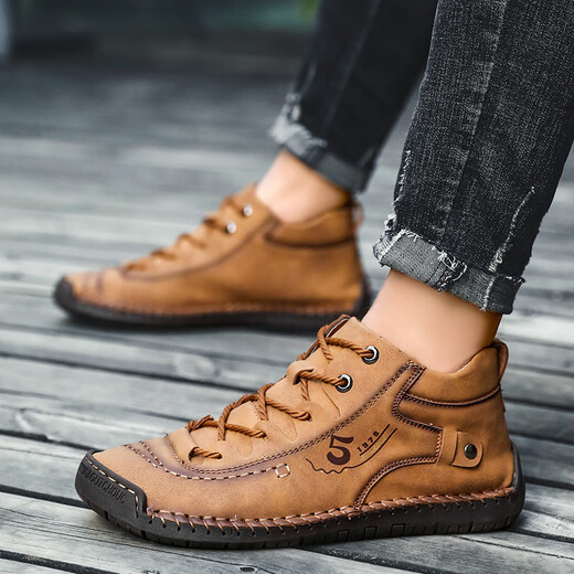 
2024 men's leather shoes workwear new trendy casual men's shoes outdoor large size Martin boots fashionable high-top men's shoes trend 9926-1 black 38