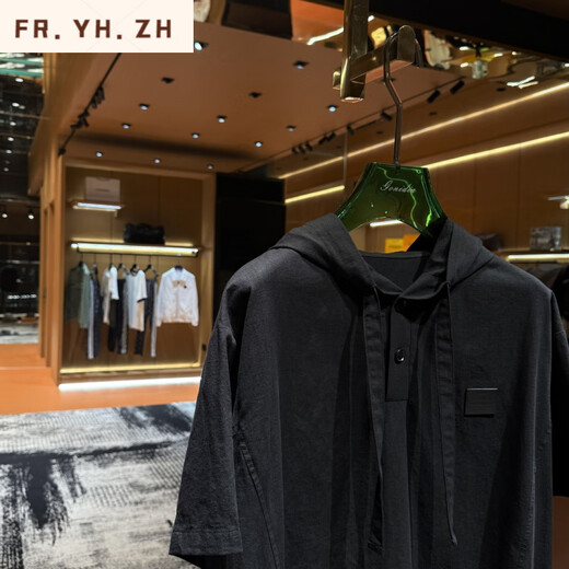 FR.YH.ZH瑷莎「F6636」简风连帽短袖 夏季透气宽松男款小众设计百搭T恤 黑色 M 【90-110斤】