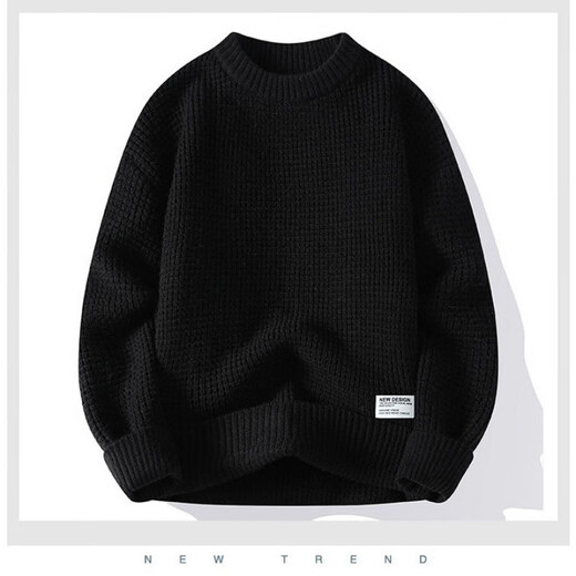 NJSKAKW Runder Nackenpullover Pullover Herren Winter Trendy Teenager Lose Farbe blockieren Langarm Basis Strickpullover Herbst Kleidung 2023 Neuer Kaffee M.