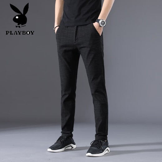 花花公子（PLAYBOY）春秋季百搭长裤子男士休闲裤男宽松2025新款潮流韩版修身直筒男裤 688蓝色+688黑色 32