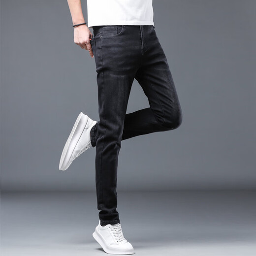 Lee Kids Summer New Black Jeans Männer schlanke Füße Trendy Elastichose Mode lange Hose schwarz 1048 Style regulär 28 (2 Fuß 1)