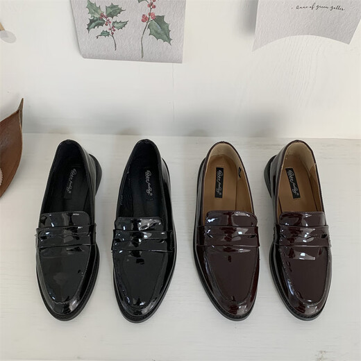 S.Sofea flache Lederschuhe für Frauen vielseitige Loafer Bohnenschuhe Spring S6628-1 Schwarz 36