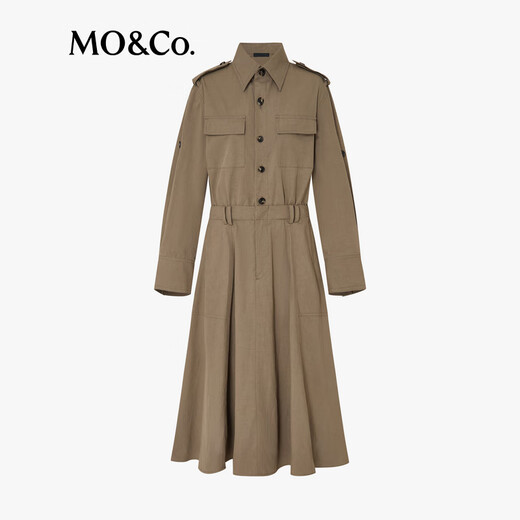 MO /CO. [C+ Serie] Kleid 2025 Herbst Neues Produkt Wash Wasser Baumwoll -Werkzeugrock mit Gürtel MBE3DRS007 Olivengrün S /160
