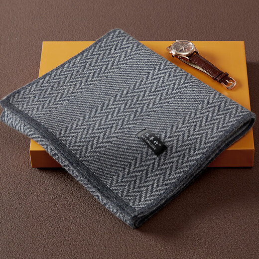 Hengyuanxiang 2025 new 100% pure cashmere scarf men's winter plaid business middle-aged gift box warm scarf light gray