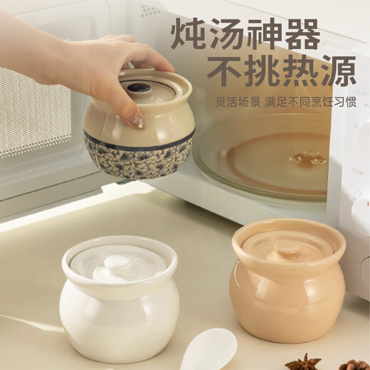 Double gun ceramic stew pot, earthenware pot soup, water-proof household roasted pear cup, bird's nest special earthen pot stew pot, egg custard simmering soup soup cup, hot-selling four-piece set, blue and white + white + brown + pink 410ml