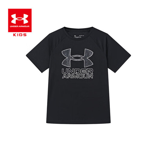 Under Armor children's clothing, children's short-sleeved round neck top, summer style for boys and girls, knitted moisture-absorbent outdoor sports quick-drying T-shirt, black 140, the size is small, please take one size larger as normal
