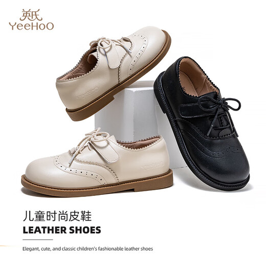 YEEHOO Children's Shoes Girls British Style Black Leather Shoes 2025 Spring and Autumn New Children's Student Shoes Campus Performance Shoes Black 37 Inner Length 23.2cm Suitable for Feet Length 22.2-22.7cm