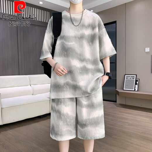 皮尔卡丹夏季薄款酷帅套装男2025年新款帅气穿搭一套短裤短袖t恤休闲运动 T6630咖啡套装 M 90-110斤
