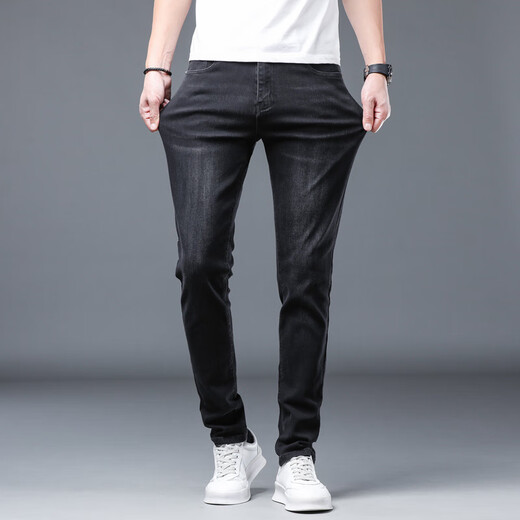 Lee Kids Summer New Black Jeans Männer schlanke Füße Trendy Elastichose Mode lange Hose schwarz 1048 Style regulär 28 (2 Fuß 1)
