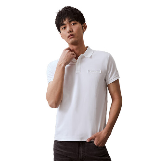 Calvin Klein时尚翻领简约立体贴片透气短袖POLO衫  男款 BEH-黑色 S