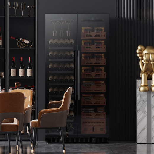 Baikelen Cigar Cabinet Mirror Glass Double Door Double Temperature Constant Temperature and Humidity Tobacco and Wine Cabinet Tea Beverage Cabinet Refrigerator Air-cooled Frost-free Household Commercial Large Capacity Embedded Spanish Cedar Wood 1.8 Meters丨Light Sensing Mirror Dual Temperature Zone丨Tea + Cigar丨Thick Style