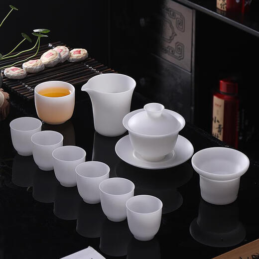 三栖虎功夫茶具套装德化素烧冰种简约盖碗茶杯主人杯整套礼盒装 9素烧冰种乘风破浪圆盖碗碗9276