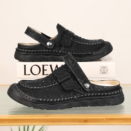 Sandals pour hommes à la mode des sports extérieurs Portez des chaussures décontractées à toe-toe 2025 Nouveaux chaussures de plage pour hommes respirants Gris [cuir microfibre A673] 39