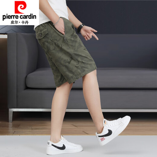 Pier Cardin Sommer-Herren-Shorts Baumwolle lose Fünf-Punkte-Hosen 2025 Neues lässig Casual Camouflage bedruckte Strandhose Männer 6627 Hellgrau L.