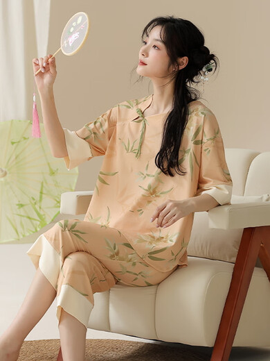 Victoria's Style Summer Ladies Pyjamas à manches courtes Coton Coton Nouveau style chinois Le style mince peut être porté à l'extérieur avec un pantalon recadré Lzy9902 M (recommandé 75-95jin [Jin est égal à 0,5 kg]))
