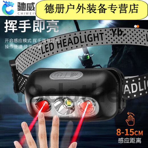 阿尤布头灯强光超长续航50000w防水60小时超亮华为感应头戴式照明夜钓灯 23普通超亮无感应-续航9925