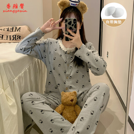 KNFN带胸垫睡衣女款秋冬德绒甜美波点2024新款保暖薄绒少女家居服套装 2677-9彩色圆点kt猫 M 码80-100斤