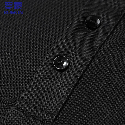 ROMON long-sleeved T-shirt men's POLO lapel solid color top bottoming shirt business casual inner wear for men black XL