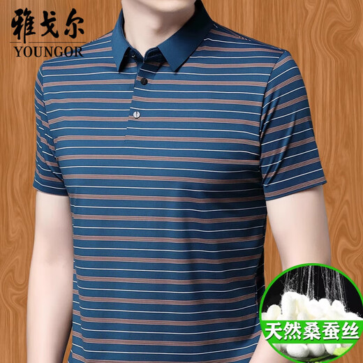 CEO Yageol Mulberry Silk Herren Kurzarm T-Shirt Revers Sommer mittleren Alters mit Fett- und Vergrößerung des Seidenpolo-Hemdes von Daddy.