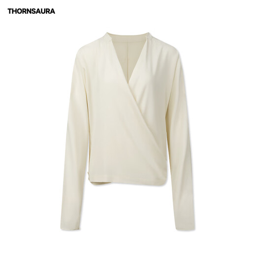 THORNSAURA niche minimalist style drapey stand-up collar acetate two-wear shirt top for women Diamond White S
