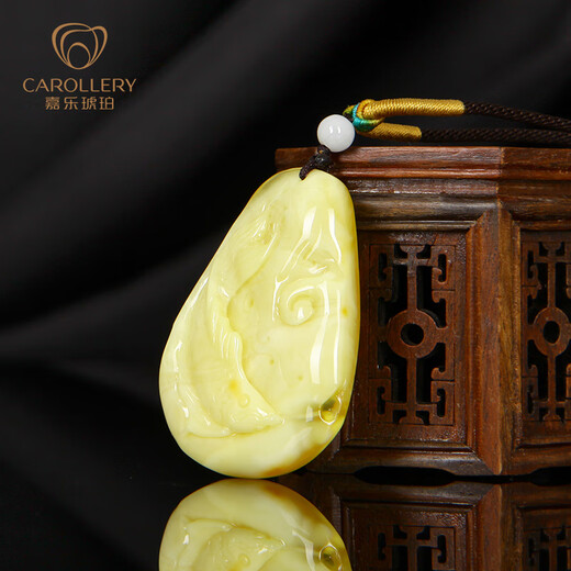 Jiale Beeswax Pendant for Men and Women Natural Amber Carved Fish Pendant Baltic Amber Necklace Accessories Birthday Gift