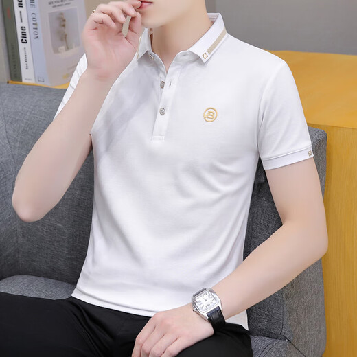 Site officiel de Lilang Fang Ship Store Flag Site officiel Summer Cool Ice Silk Casual Thin Business Pure Coton T-shirt à manches courtes Polo Men's Polo White 679 Modèle M _85-100JIN [Jin est égal à 0,5 kg]