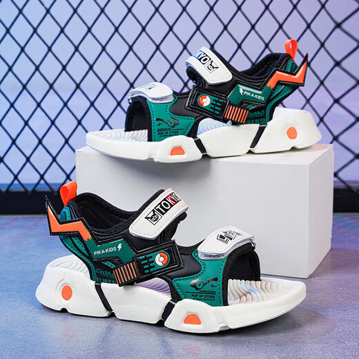 Boys Sandals 2025 Summer Breathable Children's Shoes Medium Big Children Soft Sole Little Boys Beach Shoes Trendy Wholesale Dropshipping 608-White Green 28