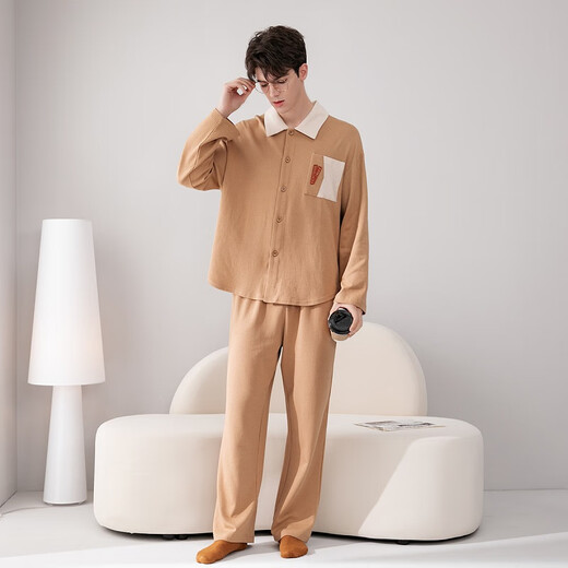 Fenton Pajamas Couple Fan Chengcheng's Same Style 2025 New Hyaluronic Acid 5A Antibacterial Moisturizing Star's Same Style Homewear Set Coffee Color-Men's XL