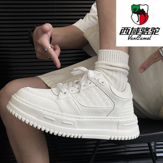 西域骆驼（VANCAMEL）2025新款男鞋一脚蹬休闲百搭运动板鞋厚底潮鞋子夏季透气小白鞋 9720白【品质专柜版 四季款】 38