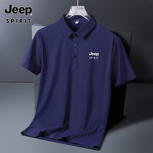 JEEP SPIRITJEEP Jeep Ice Silk POLO shirt men's summer thin cool quick-drying short-sleeved T-shirt business casual lapel top JEEP12358 Ice Silk POLO shirt/peacock blue JEE 5XL 200-220Jin[Jin equals 0.5 kg]
