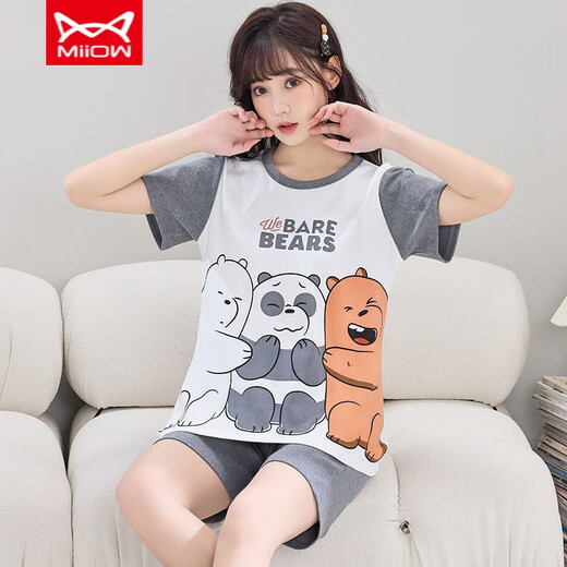 
Catman MIIOW pajamas for women in summer pure cotton short sleeve thin Korean version sweet and cute large size student home clothing set summer 1396 M women's style 75-85Jin [Jin equals 0.5 kg]