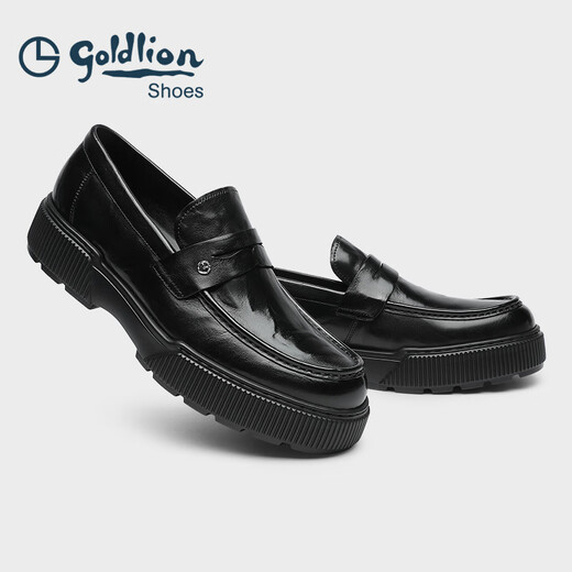 Goldlion men's shoes 25 new autumn genuine leather hand-scratch pattern business casual shoes slip-on loafers G567530744AAA