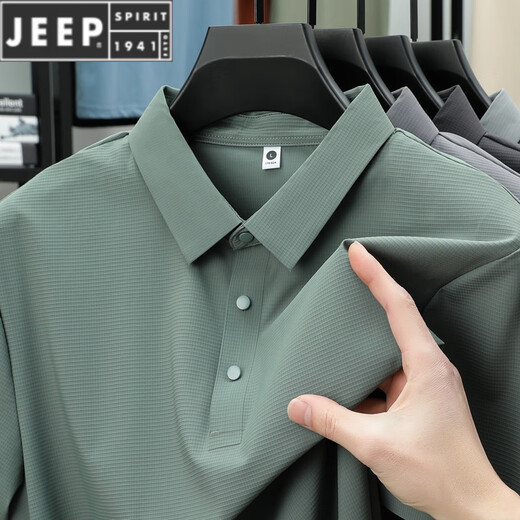 JEEP SPIRIT夏季无痕冰丝翻领POLO 衫男商务休闲短袖T恤透气青年男装潮 BJ12357深灰 M