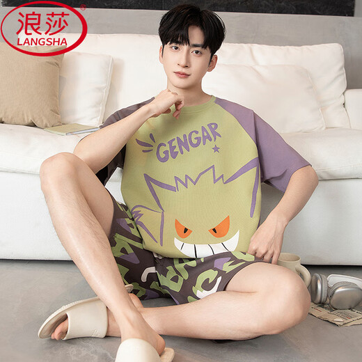 浪莎（LangSha）纯棉睡衣男士夏季短袖卡通青少年初高中大学生全棉家居服大码套装 RGD-6621# 3XL 标准身高180-185/体重180-20