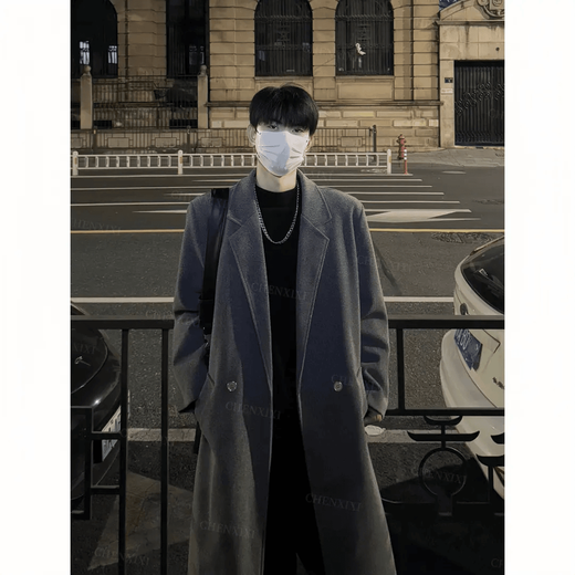 OEMG autumn and winter 2025 new woolen coat men's high-end mid-length woolen windbreaker cotton trendy brand jacket black XL recommended 110-130Jin Jin equals 0.5 kg