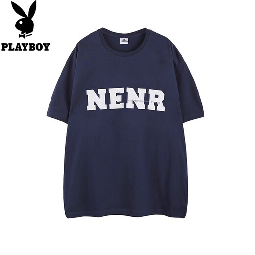 Playboy short-sleeved T-shirt men's teenager summer pure cotton heavy loose half-sleeved clothes American fashion brand trendy T-shirt 9201 white M
