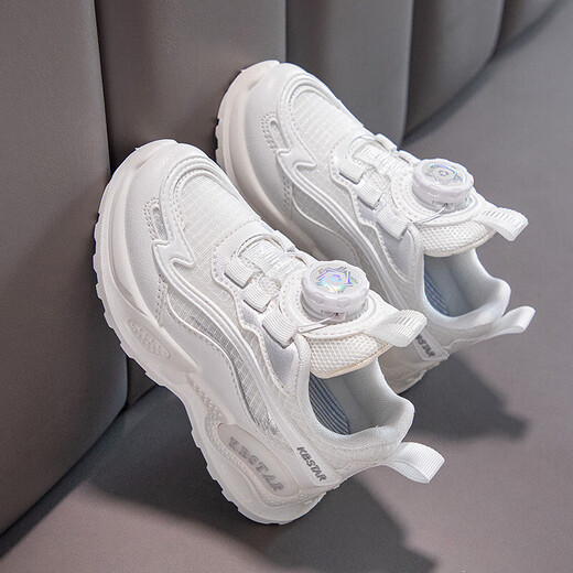 Anta Kids Anta Tray Girls -Schuhe rotierende Knopf weiße Schuhe 2025 Neue Frühlings- und Herbst -Kinder -Turnschuhe mittel- und großer Jungfrau Schuhe Leder ~ 9921 Weiß 34