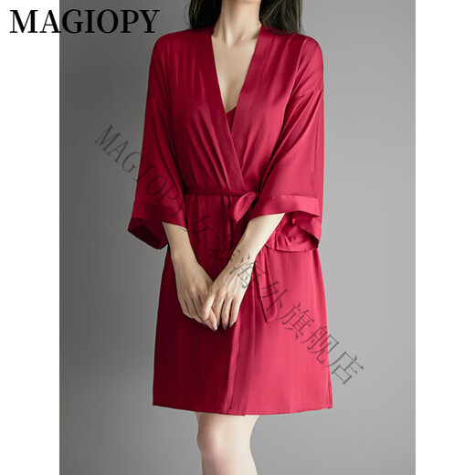 Magiopy International роскошный высококачественный бренд с грудной падкой 2025 Новый ледяной шелк сексуальный пижаму для женщин в летнем высоком высоком классе Alt-JP5008 Burgundy Set 160 (M) [Предлагается 85-100JIN [JIN равно 0,5 кг]] Unicode