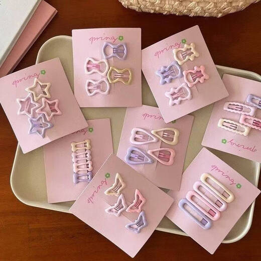 
Cream mini hair BB clip cute five-pointed star bow bear side clip girl student hairpin headdress 6# small bone style 4-piece set [simple outfit]