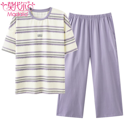 Pyjamas de coton pur pur modal pour les femmes minces simples rayées à manches courtes pantalons de courte durée