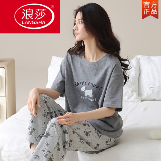 
LangSha pajamas (LangSha) women's spring and summer pure cotton short-sleeved trousers 2025 new cotton high-end summer home clothing set comfortable 9720 M [recommended to wear 80-100 Jin [Jin equals 0.5 kg]]
