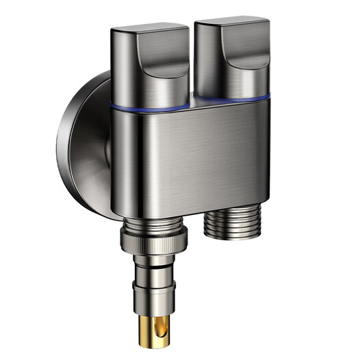 Jomoo double water outlet washing machine faucet angle valve one in and two out special stainless steel double faucet automatic water stop valve one into two gun ash extra large water outlet universal for all brands (with