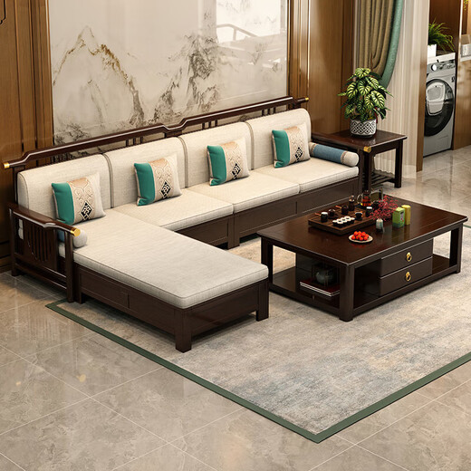 No. 1 Haoting Solid Wood Sofa Living Room New Chinese Furniture Small Apartment Single and Double Triple-Player Storage 2025 New Model 9901# Independent Single [Storage] Cotton and Line Cloth Cover