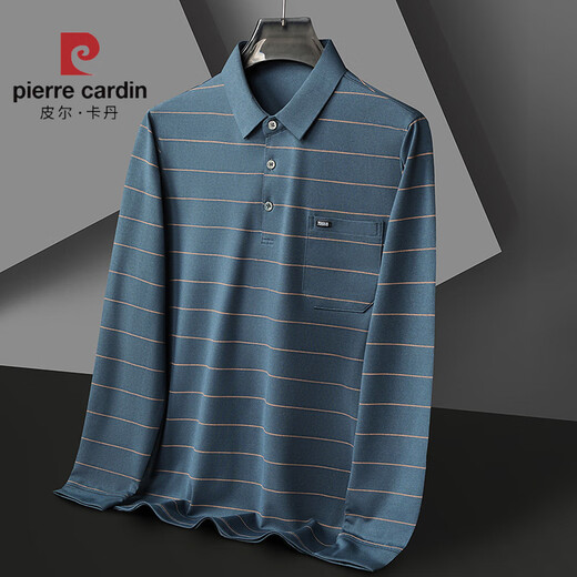 皮尔卡丹（pierre cardin）中年男士棉T恤长袖爸爸春装打底衫中老年人男装上衣polo衫棉体恤 HH826灰色 M 【115斤内】