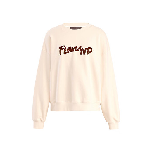 AUM Easy Suit 2025 Autumn New Cotton Feel Loose Shape Embroidered Sweatshirt Casual Pants Off-White Top S