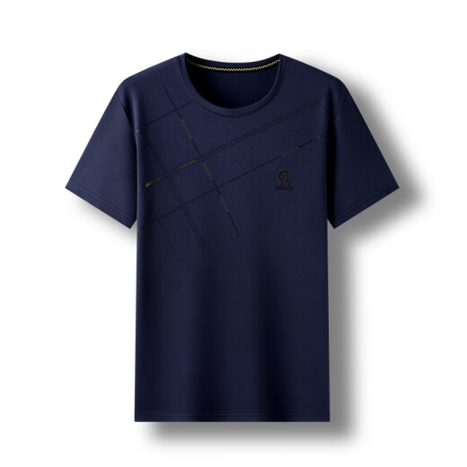 Middle-aged and elderly summer round neck short-sleeved T-shirt for middle-aged men's cool ice silk casual top Daddy suit summer suit men 691 Navy Blue One size 165/S (recommended 110 Jin [Jin equals 0.5 kg] or less)