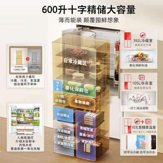 TOSHIBA Dabai Pear 600L cross-door refrigerator 639 dual system automatic ice making ultra-thin embedded ultra-large capacity household first-class energy efficiency GR-RF639WI-PM1 national subsidy
