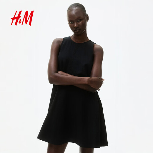 H&M2025夏季新款女装时尚休闲百搭直筒连衣裙1292353 黑色 S 160/88